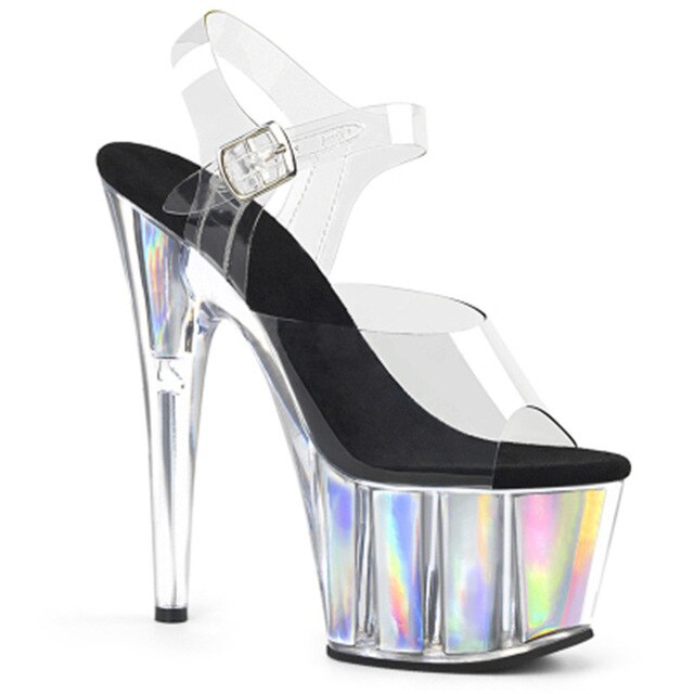 High-heeled dancing shoes for sexy stage shows, stiletto sandals for 15-cm, glass slippers for parties and pole dancing shoes