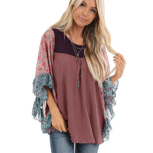 Plus Size Boho Half-Sleeve Print Splice Women's Sweaters Pullovers O Neck Loose 2019 Casual Autumn New Female knitting Pullovers