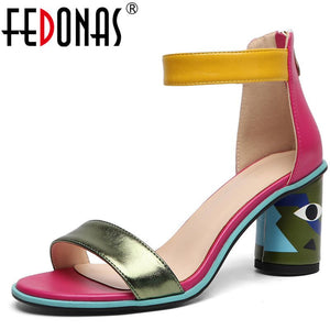 FEDONAS 2020 Women Sandals Prints High Heels Summer Party Wedding Shoes Microfiber Woman Sexy Peep Toe Heels Pumps New Sandals
