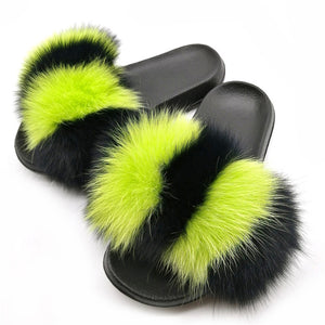 Women Summer Fox Fur Slippers Colorful Jelly Bag Cute Fluffy Slippers Fashion Furry slides  Plush Slipper Sets Fox Fur Slides
