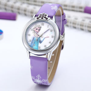 Elsa Watch Girls Elsa Princess Kids Watches Leather Strap Cute Children's Cartoon Wristwatches Gifts for Kids Girl
