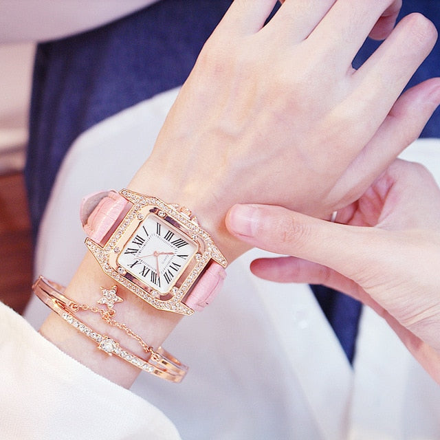 Square Luxury Diamond Women Watches 2019 Leather Ladies Watch Waterproof Female Quartz Wristwatch Relogio Feminino Reloj Mujer