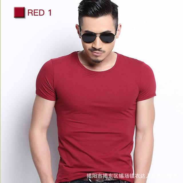 Men Tshirt Spandex Fitness Gym Clothing Man Tops Tees T Shirt For Male Solid Color Tshirts multi Colors T-Shirt XS-XXL