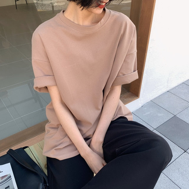 Colorfaith 6 Colors Women T-shirt 2020 Casual Short Sleeve Loose Bottoming Solid Female O-Neck Basic Tops Shirt Ladies T6789