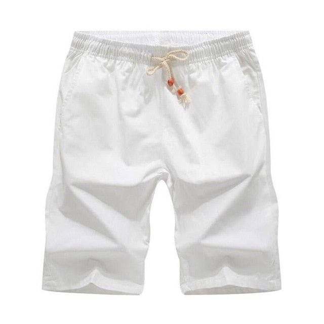 White Cargo Shorts Mens Spring Summer Leisure Vacation Party Beach Hawaii  Solid Color Cotton Linen Multi-pocket Casual 
